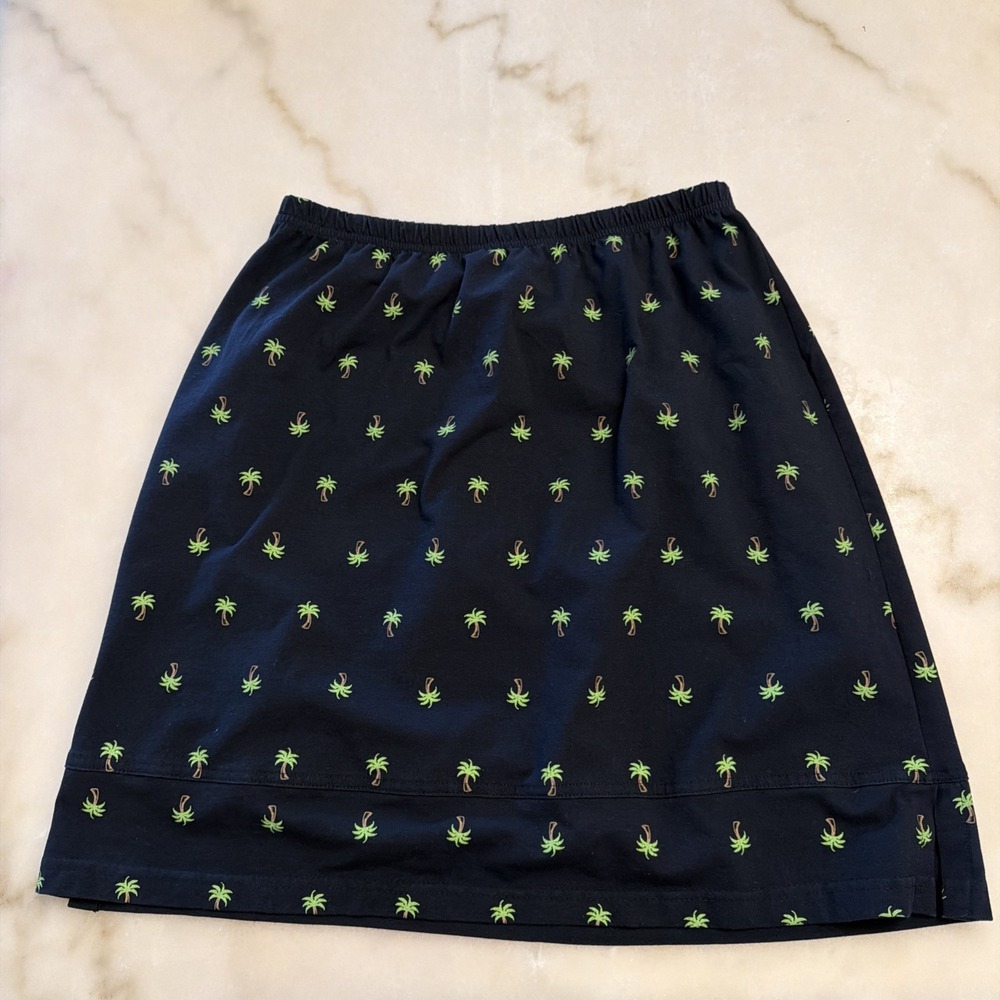 Sunny Side Up Black Palm Tree Knee Length Skirt Size XL with Elastic Waist